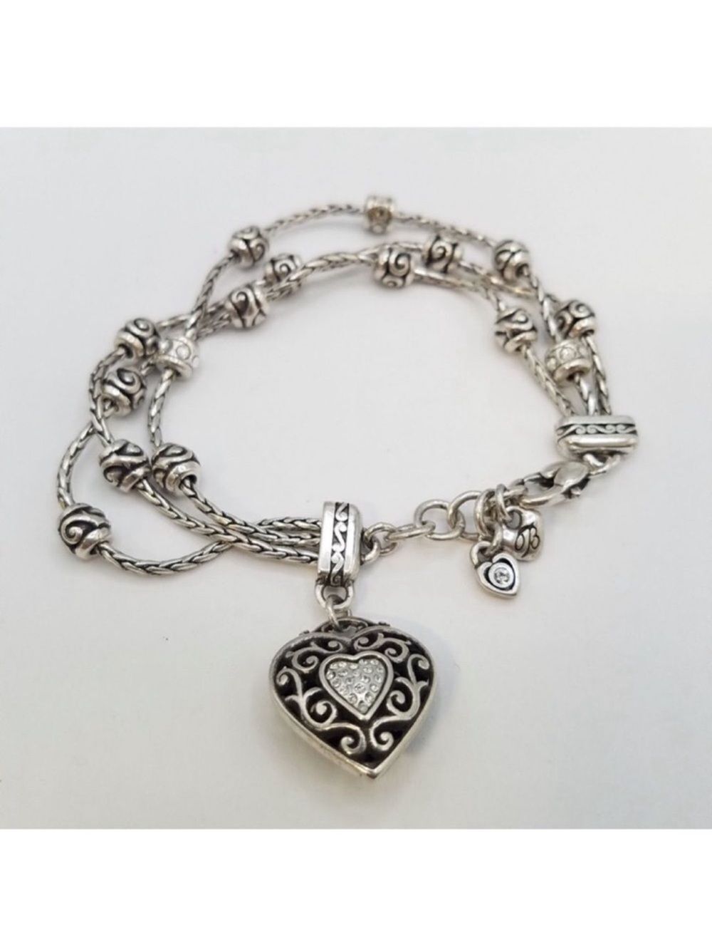 BRIGHTON Three Strand Sweetheart Heart Silver Tone Bracelet